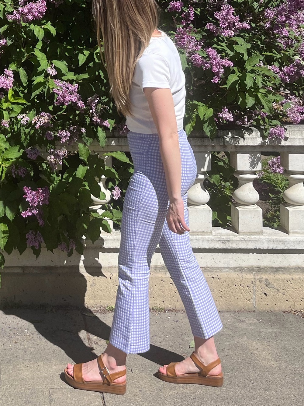 Zara Lilac & White Gingham Ankle Flare Pants